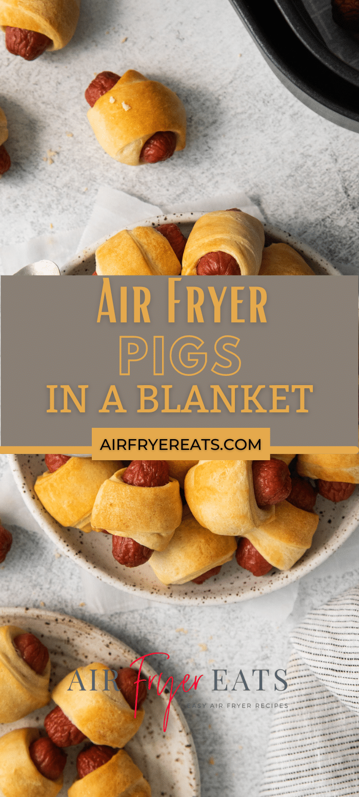 Air Fryer Pigs in a Blanket may seem like a snack reserved for children, but you'll be surprised how much you love these as an adult! We take a bite-sized mini sausage and wrap it with flakey, buttery pastry, and dip it in a very grown-up, homemade honey mustard dipping sauce. via @vegetarianmamma
