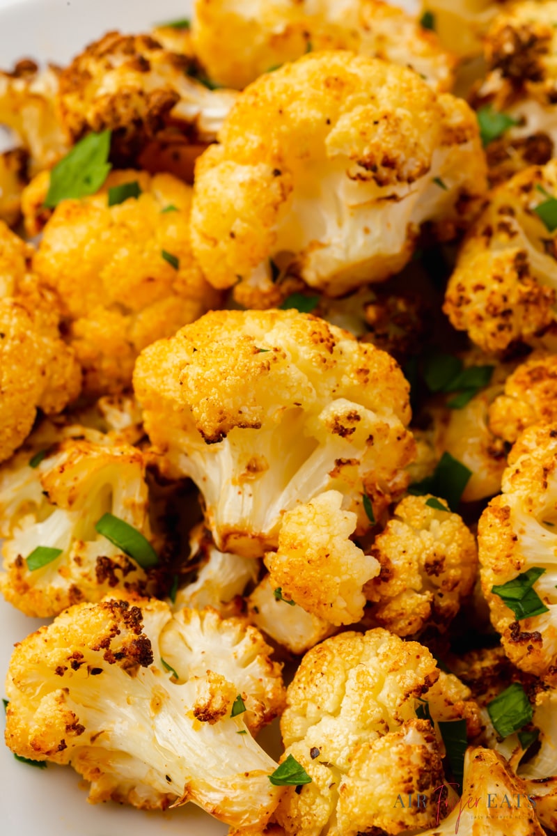 crispy browned air fryer cauliflower florets without any breading.