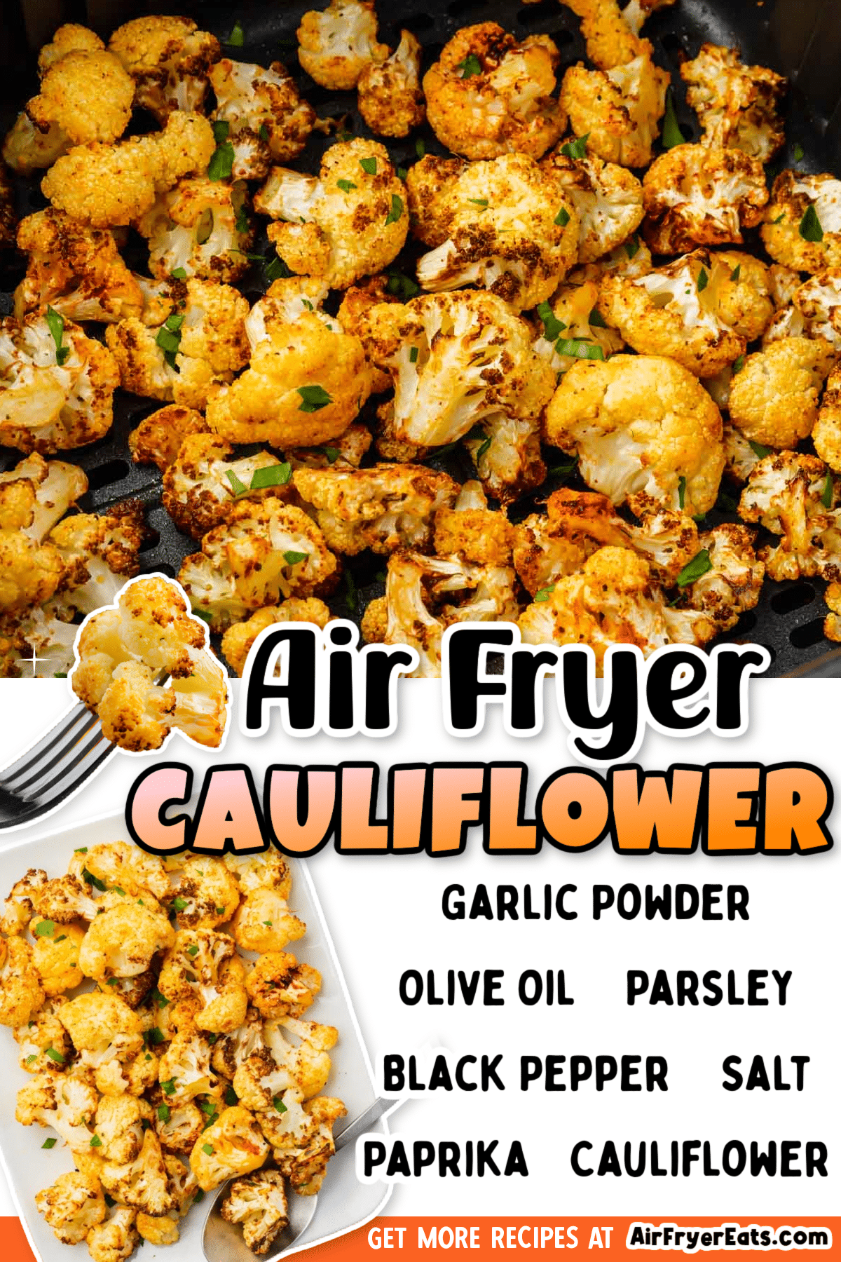 Air Fryer Cauliflower is a healthy and delicious side dish that is easy and quick to make! Just toss florets with oil and seasonings, and air fry until they're golden brown and roasted to perfection. via @vegetarianmamma