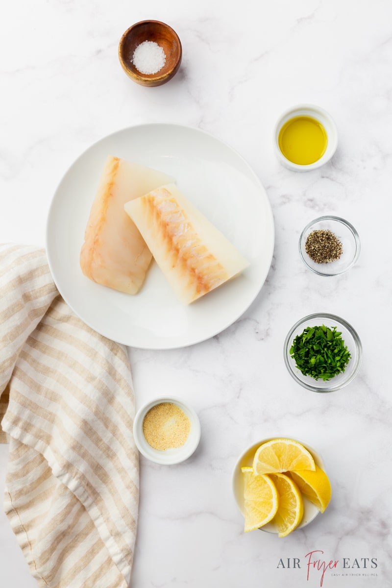 The ingredients need to make air fried cod.