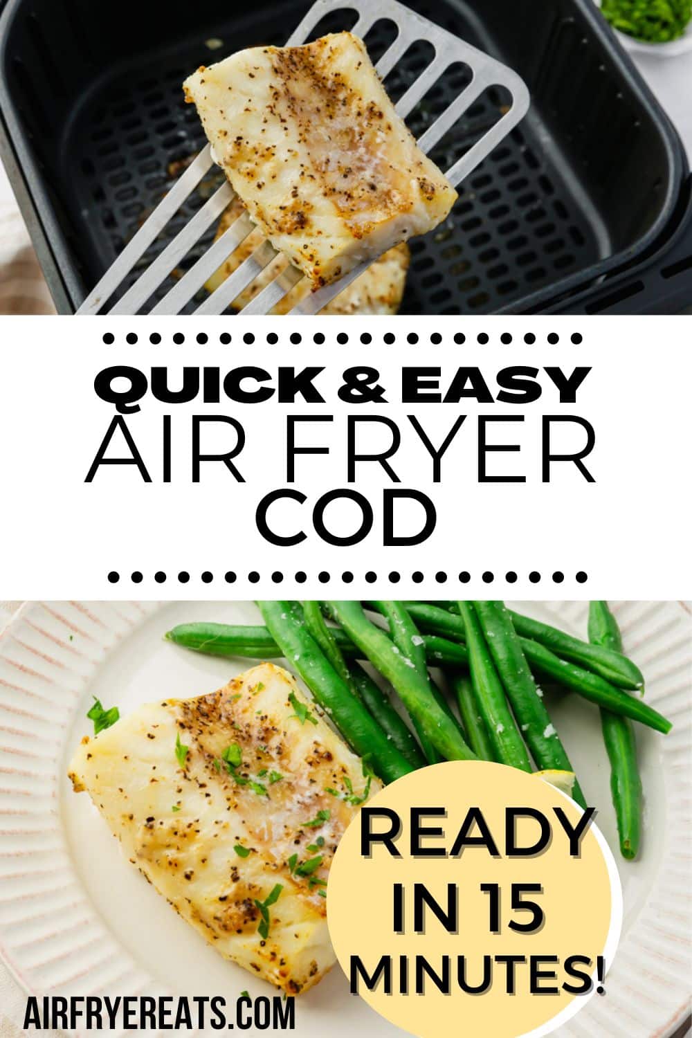 This delicious Air Fryer Cod recipe takes less than 15 minutes to make, and is perfectly seasoned without the need for any breadcrumbs! via @vegetarianmamma