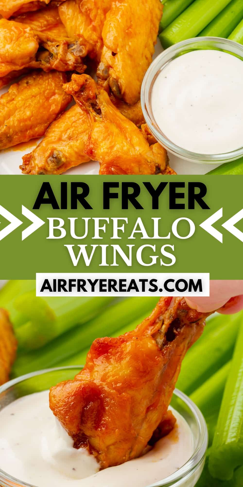 Air Fryer Buffalo wings are perfectly crispy without deep frying, and tossed in a wonderfully spicy Buffalo sauce that makes them irresistible. via @vegetarianmamma