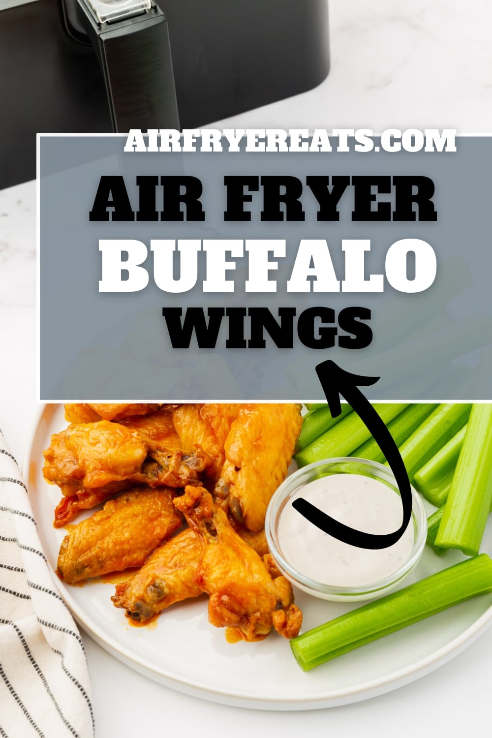 Air Fryer Buffalo wings are perfectly crispy without deep frying, and tossed in a wonderfully spicy Buffalo sauce that makes them irresistible. via @vegetarianmamma
