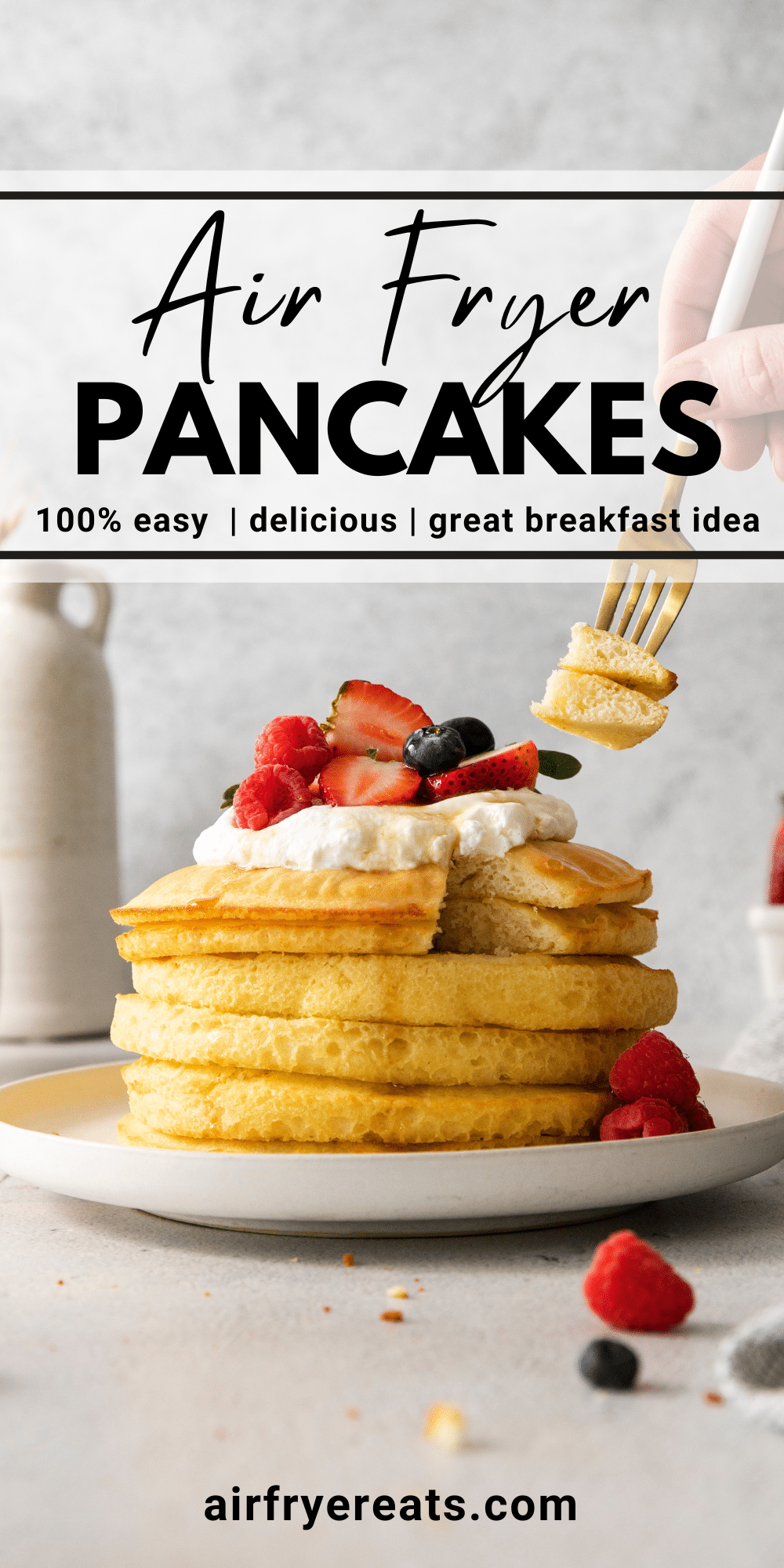 Incredibly tender, fluffy pancakes are so simple to make in the air fryer! These Air Fryer Pancakes can be made with any pancake mix or recipe, and they are a family favorite in the morning. via @vegetarianmamma