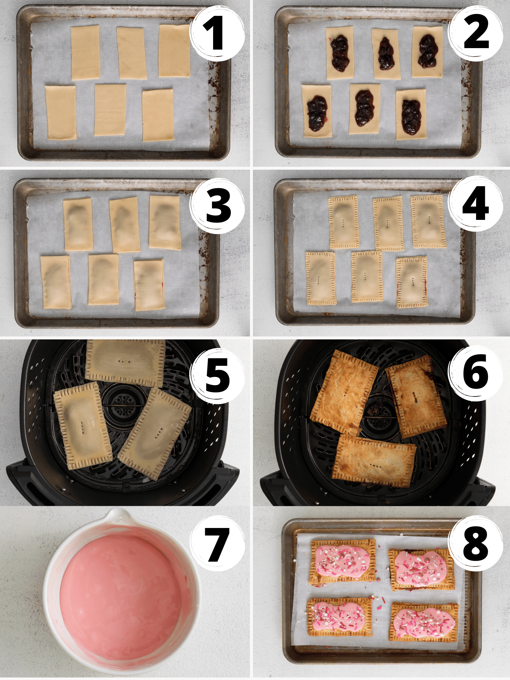 a collage of images showing how to make pop tarts in the air fryer
