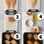 a collage of six images showing how to make chicken cordon bleu in the air fryer.