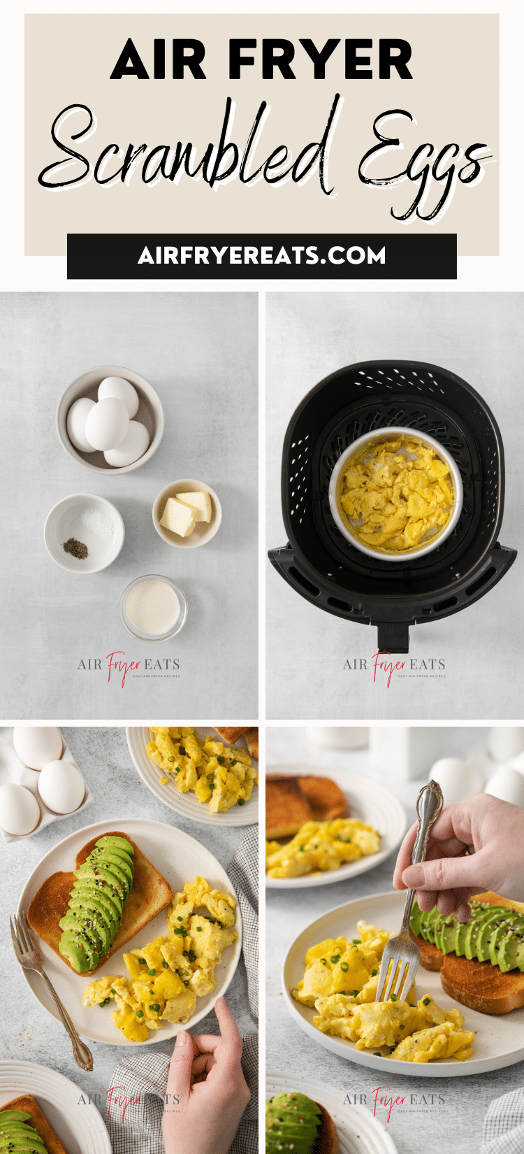Making Scrambled Eggs in the Air Fryer is the fastest, easiest way to get a protein-packed breakfast on the table! It only takes 5 minutes to make air fryer scrambled eggs that are perfectly fluffy. via @vegetarianmamma