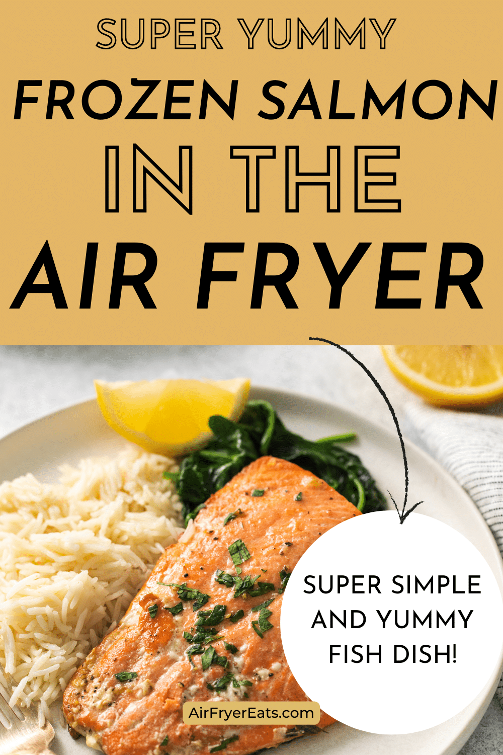 Frozen Salmon in the air fryer is so easy! You can have a healthy and delicious fish dinner on the table in just minutes, using simple ingredients, even if you forgot to thaw out the fish. via @vegetarianmamma