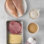 The ingredients needed to make chicken cordon bleu in an air fryer.